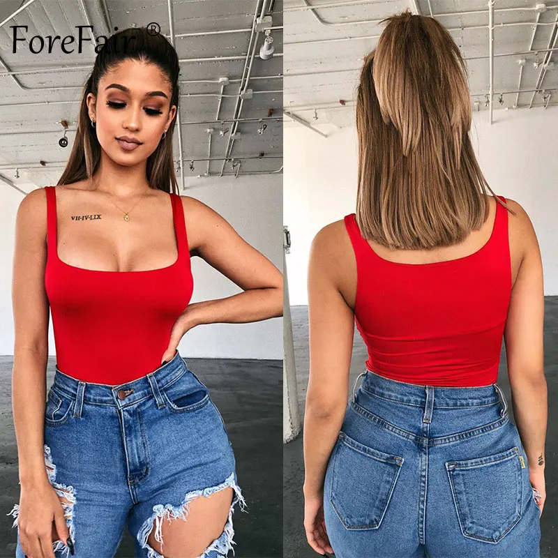 Forefair النيون الصيف الجسم أعلى 2019 الخريف ساحة الرقبة الأساسية أكمام ثوب فضفاض للمرأة بذلة مثير Bodycon ارتداءها النساء