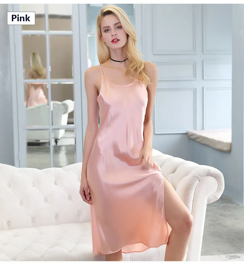 CAVME 2019 Роскошный шелк тонкие шелковые пижамы для Для женщин пикантные длинные Nightdressing без рукавов Элегантная пижама Homedress