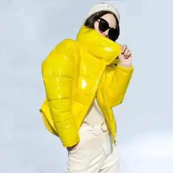 

2019 New Glossy Down Jacket Female Large Size Korean Fashion Coat Thick Bright Short Shiny Cotton Padded Jacket For Women 411