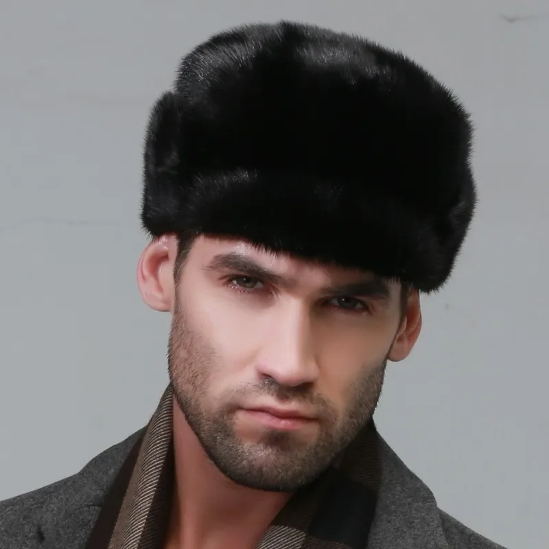 SHOUHOU Для мужчин зимняя шапка мода вниз теплый мужской натуральный мех шапка из натурального меха норки Рождественский подарок черный Кепки Шляпа Ветрозащитный шляпа Кепки