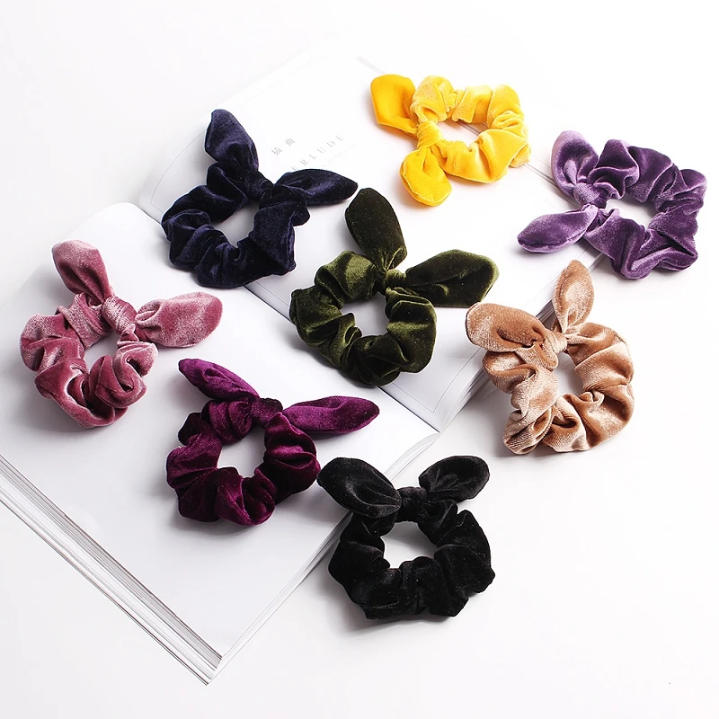 

Retro Solid Color Women Rubber Band Cute Rabbit Ears Bowknot Hair Rope Ponytail Holder Scrunchies Headwear Accessories for Girls