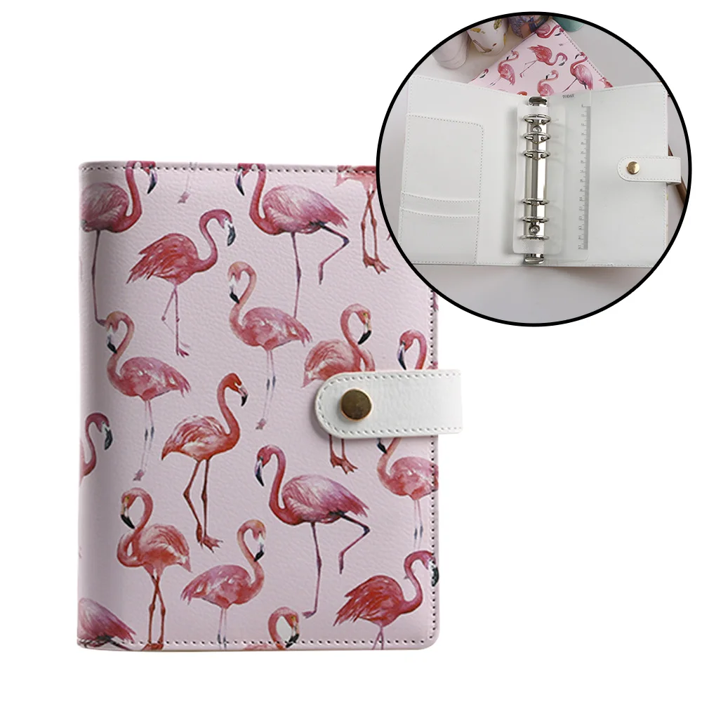 

1pc Flamingo Pattern Watercolor A6 Spiral Diary Cover PU Planner Cover for A6 Paper