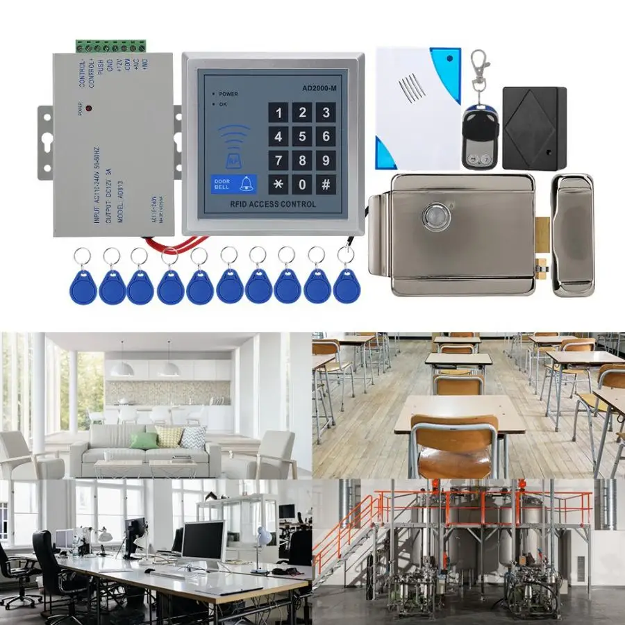 

Door Access Control System Electric Lock Remote Control Doorbell Power Supply 10keyfobs AD2000M 2019