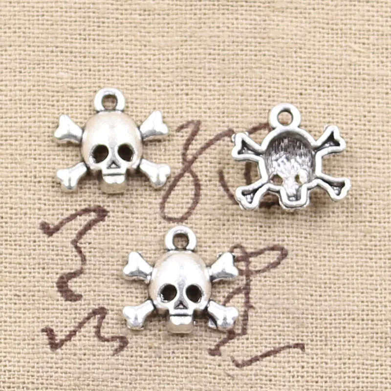 

30pcs Charms Skull Skeleton Bone Head 15x14mm Antique Silver Color Pendants Making DIY Handmade Tibetan Silver Color Jewelry