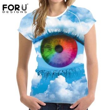 

FORUDESIGNS Harajuku Eyes Design Women T shirts For Girls Elastic Bodybuilding Slim Woman Tops O Neck Female Shirt Crop Tops Tee