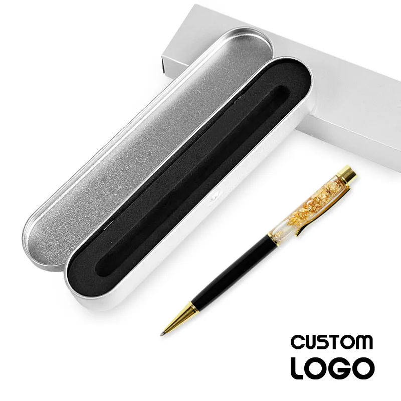 New Engraved Name Pen Gold Foil Metal Ball Point Pen Custom Logo Company Name Writing Stationery Gift Office School Pen With Box