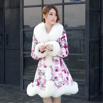 

2017 autumn and winter new printing PU leather imitation fox fur fashion temperament high-end fur coat