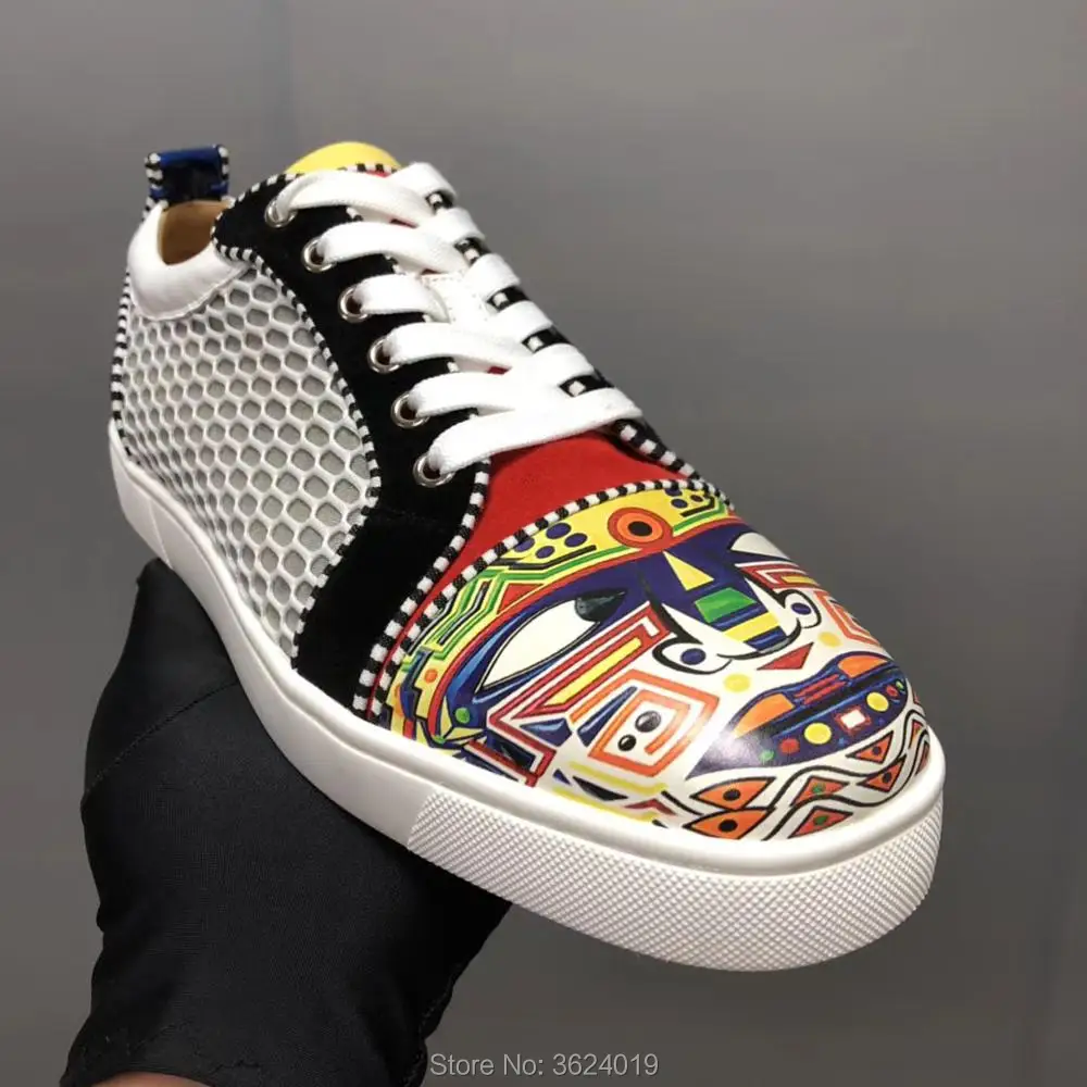 

Low Cut cl andgz White Net Color printing Mesh Face Lace Up Red bottoms shoes For Men Sneakers Leather Loafers Footwear