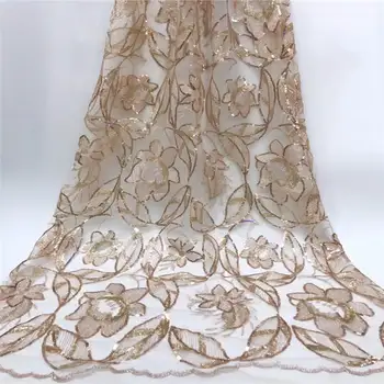 

New sequined lace African wedding lace, sequined lace dress fabric, gold French lace Mr2669b