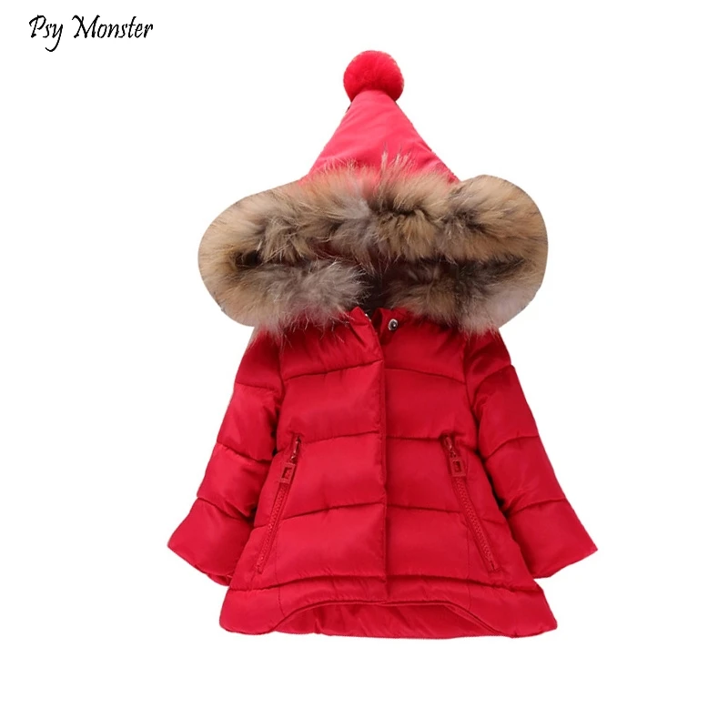

Children's Winter clothing Girls cotton Thickening Warm Coats Kids Hooded Fur Collar Outwear Baby Girls Jacket 1-6y