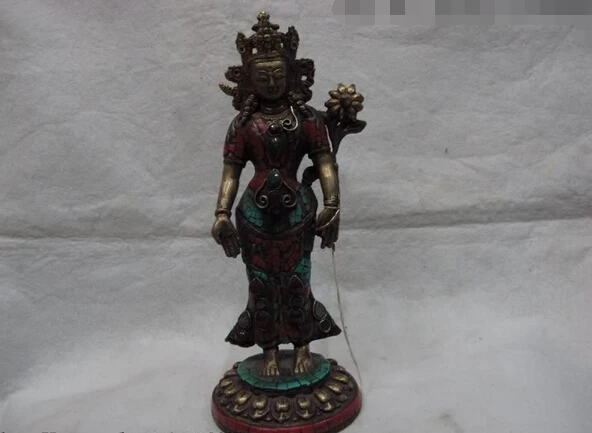 

fast shipping USPS to USA S3425 Tibet Pure Bronze Copper Gild inlay Ruby beryl Padmapani GuanYin Kwan Yin Buddha