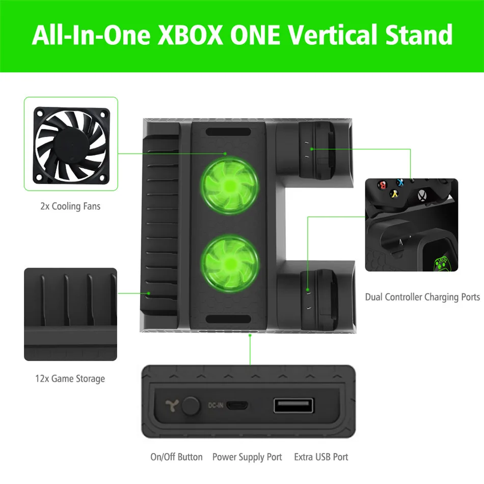 OIVO Cooling Vertical Stand Dual Controller Charger Charging Station with 2PACK 600mAh Batteries for Xbox ONE/S/X Game Console OIVO Cooling Vertical Stand Dual Controller Charger Charging Station with 2PACK 600mAh Batteries for Xbox ONE/S/X Game Console