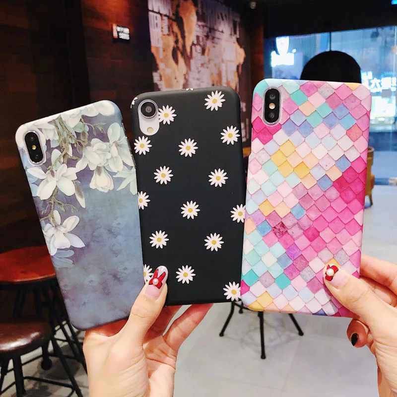 

For iPhone X Literary Phone Case Magnolia Daisy Hard PC Shell Half-Wrapped Floral Cover for iphone XS Max XR 6 6S 7 8 plus Cover