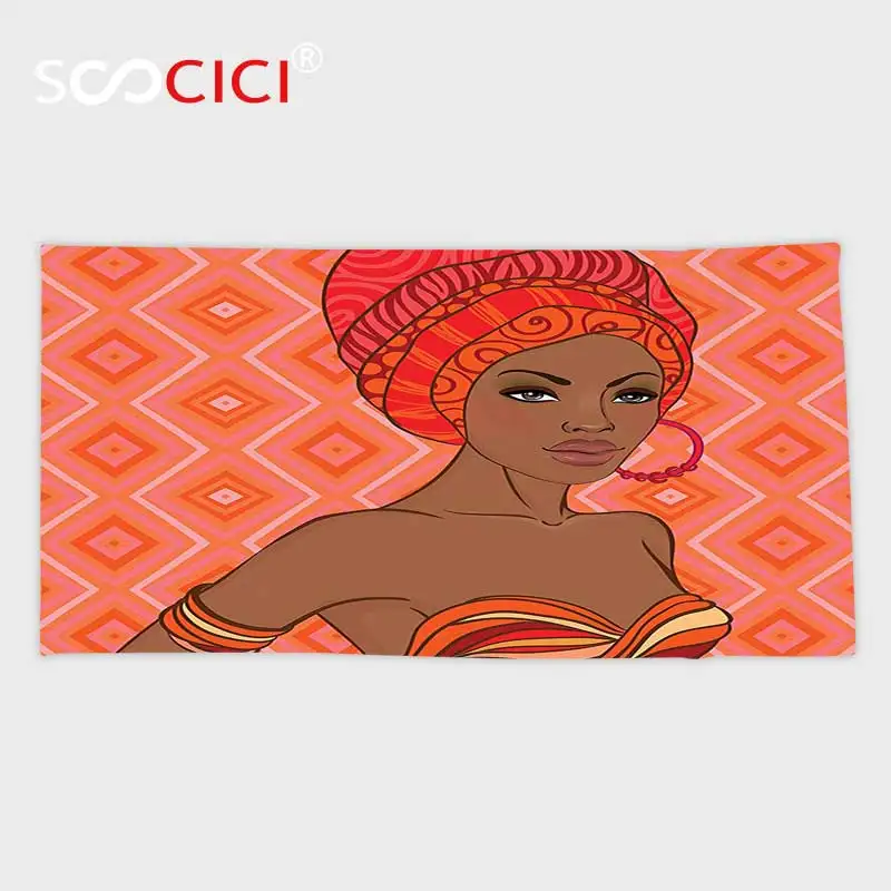 

Custom Microfiber Ultra Soft Bath/hand Towel,Afro Decor Portrait of African Woman in Ethnic Dress Zulu Elegance Tribal Graphic