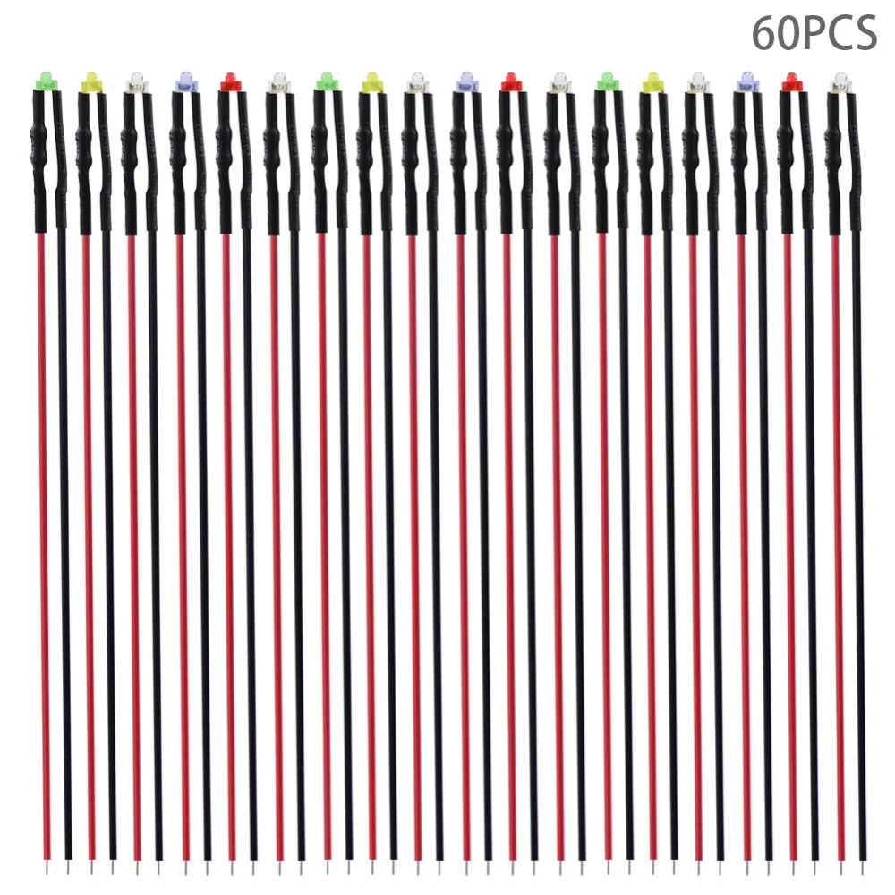 

L1218 60pcs Pre Wired 1.8mm Led Lamp Light Set 12V ~ 18V NEW mixed color