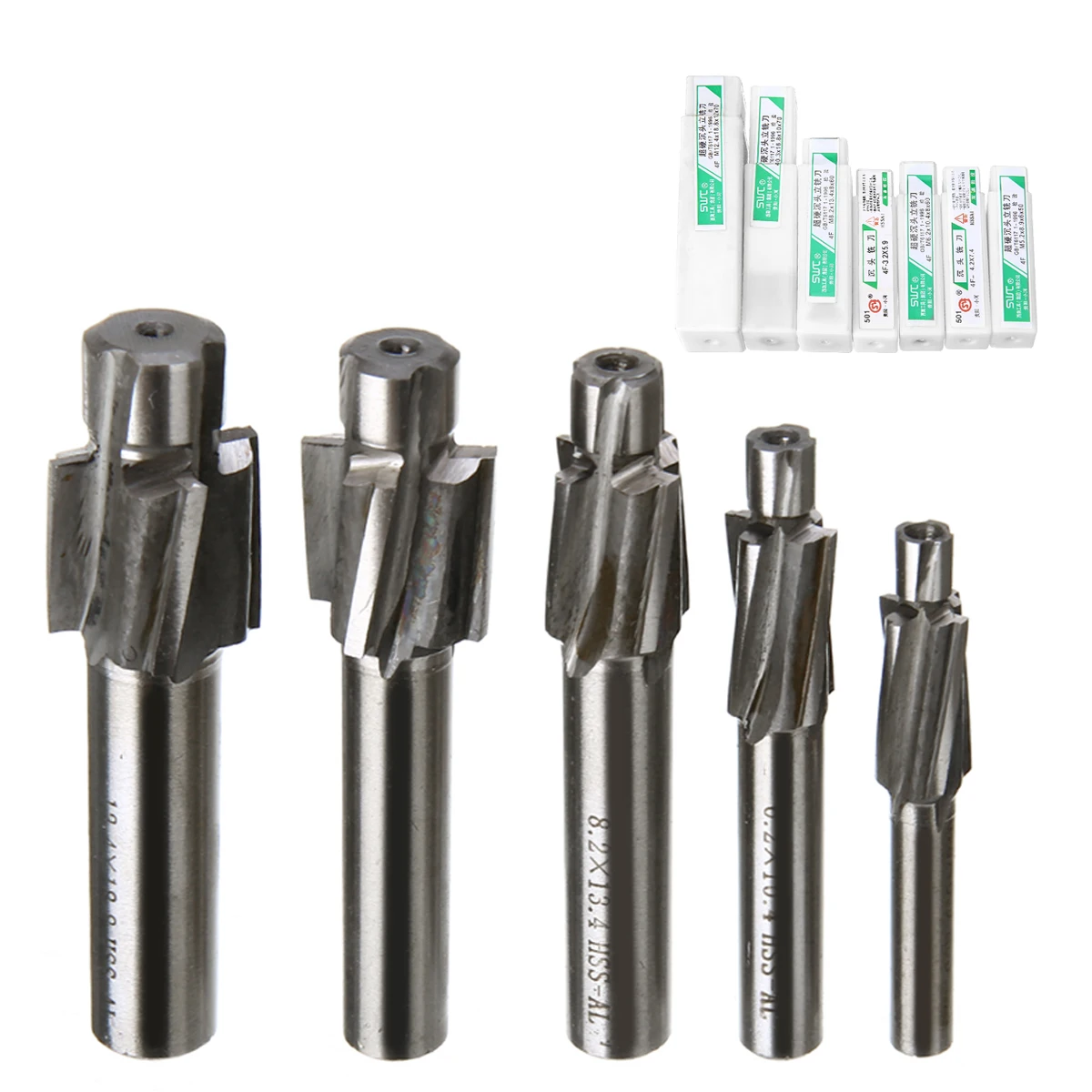 

7pcs Counterbore Milling Cutter M3.2-M12.4 High Speed Steel Pilot Slotting Tool End Mill Engraving Bit