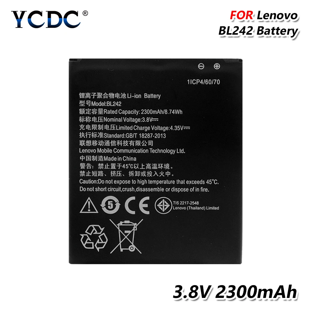 YCDC 3,8 V 2300 мА/ч, BL242 Перезаряжаемые Батарея для lenovo A6010 A6010 плюс лимон K3 K30-W K30-T K30-E литиевая батарея 3,8 V BL-242