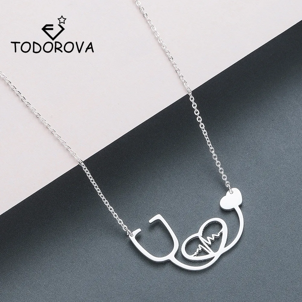 

Todorova Love Heart Heartbeat Necklaces for Women Men Medical Stethoscope Pendant Necklace Doctor Nurse Graduation Gift