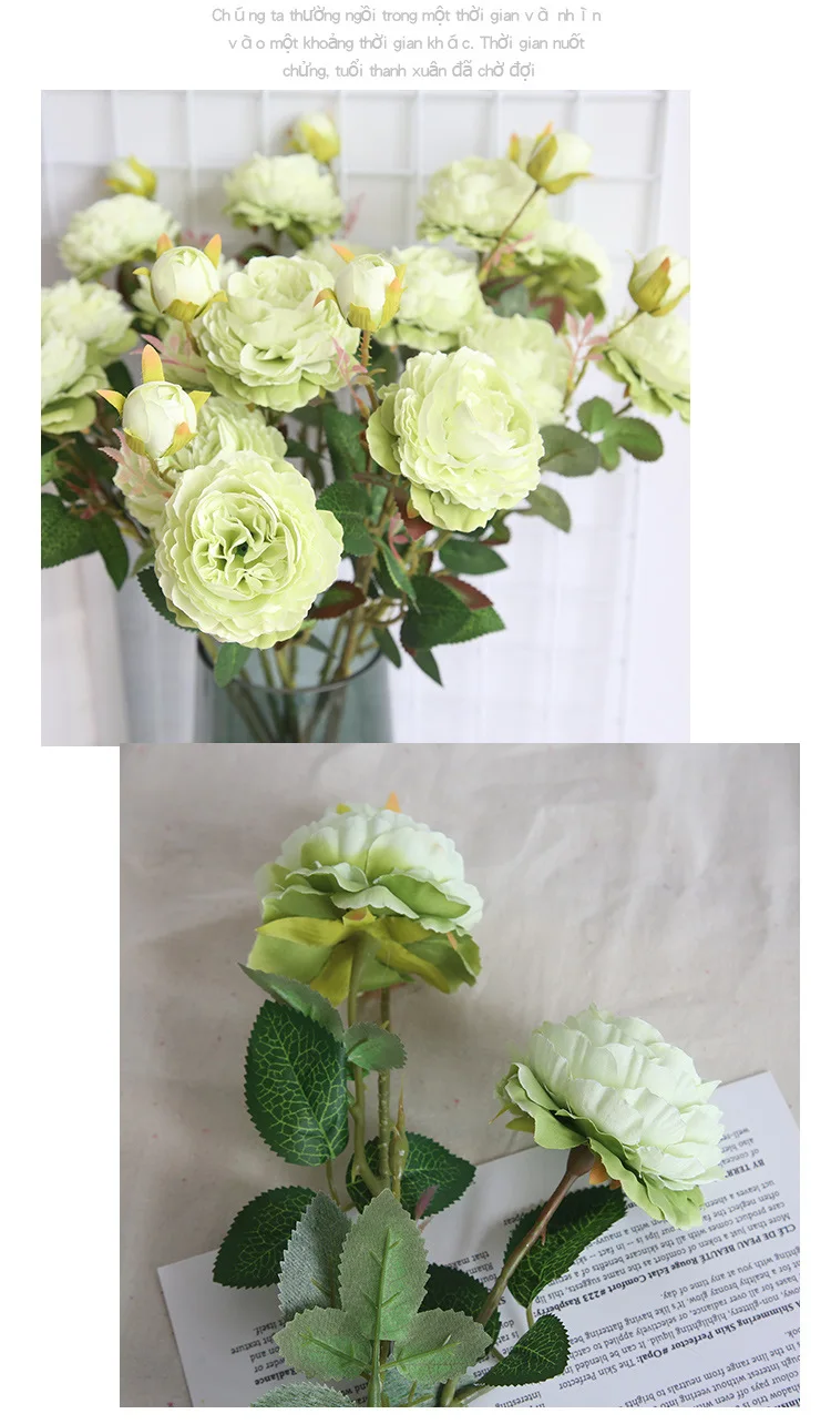 JAROWN European Rose 3 Head Peony Simulation Silk Flower Wedding DIY Accessories Home Decoration Flowers (8)