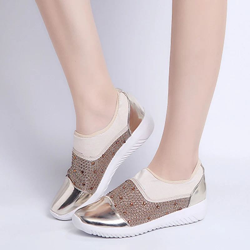 

Women Crystal Slip On Stretch Cloth Autumn Flats Ladies Casual Plus Size Bling Comfort Walking Shoes Female Fashion Footwear