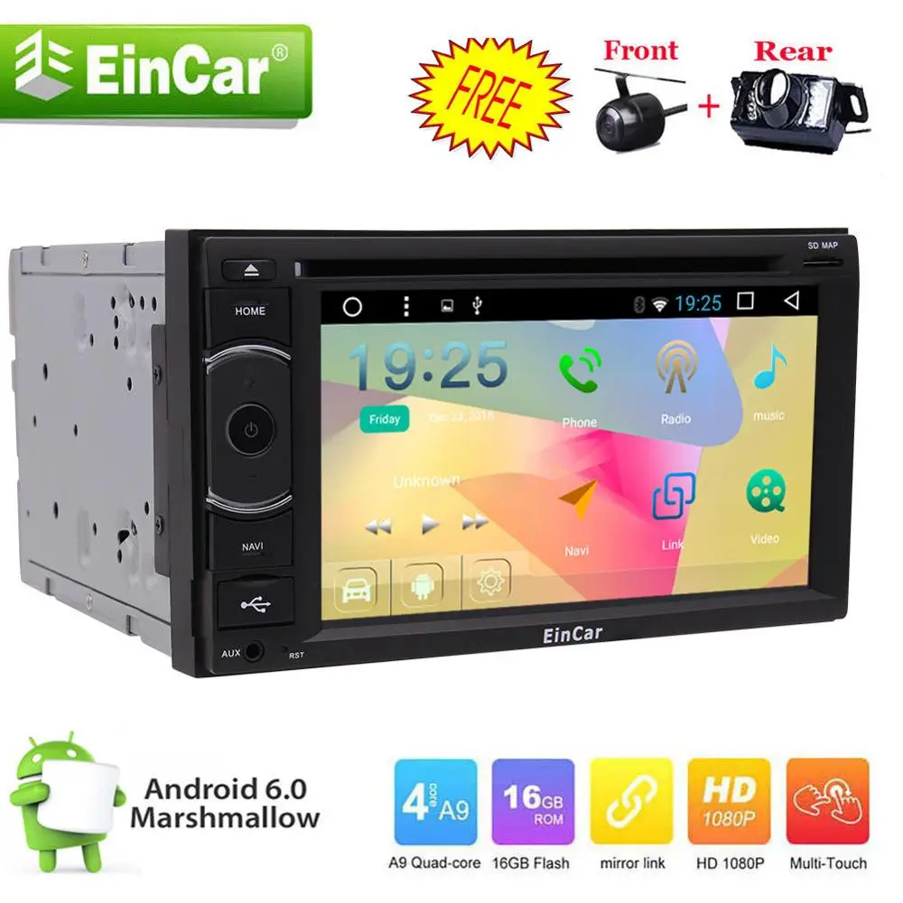 

Android 6.0 6.2" Double 2Din 3G-Wifi Car GPS DVD Player Radio Bluetooth+2 CAMERA