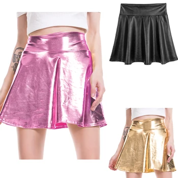 

High Waist Leather Short Skirts Shiny Stretch Women Girls Disco Short Pants Sexy Night Club Shorts Hot Pants Candy Color Skirt