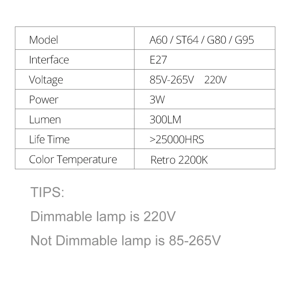 Ретро лампа Эдисона EeeToo E27 220V Светодиодные лампы трубки 3W A60 ST64 G80 G95 накаливания