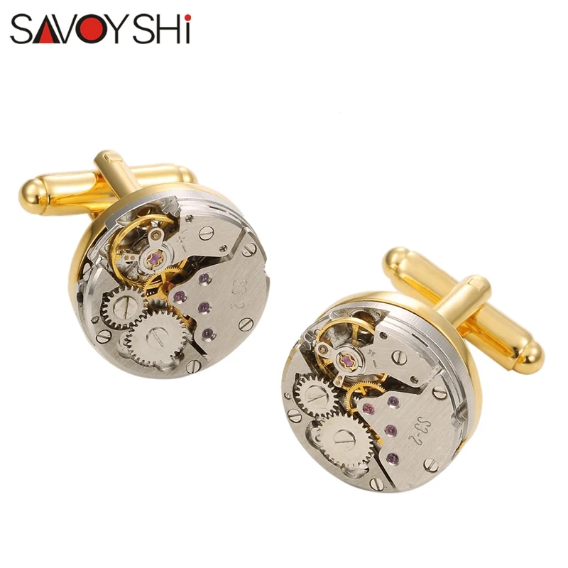 

SAVOYSHI Watches Movement Men Cufflinks Steampunk Gear Mechanical Cuff Links Fashion Jewelry Cuff Buttons for Man Shirt Sleeve
