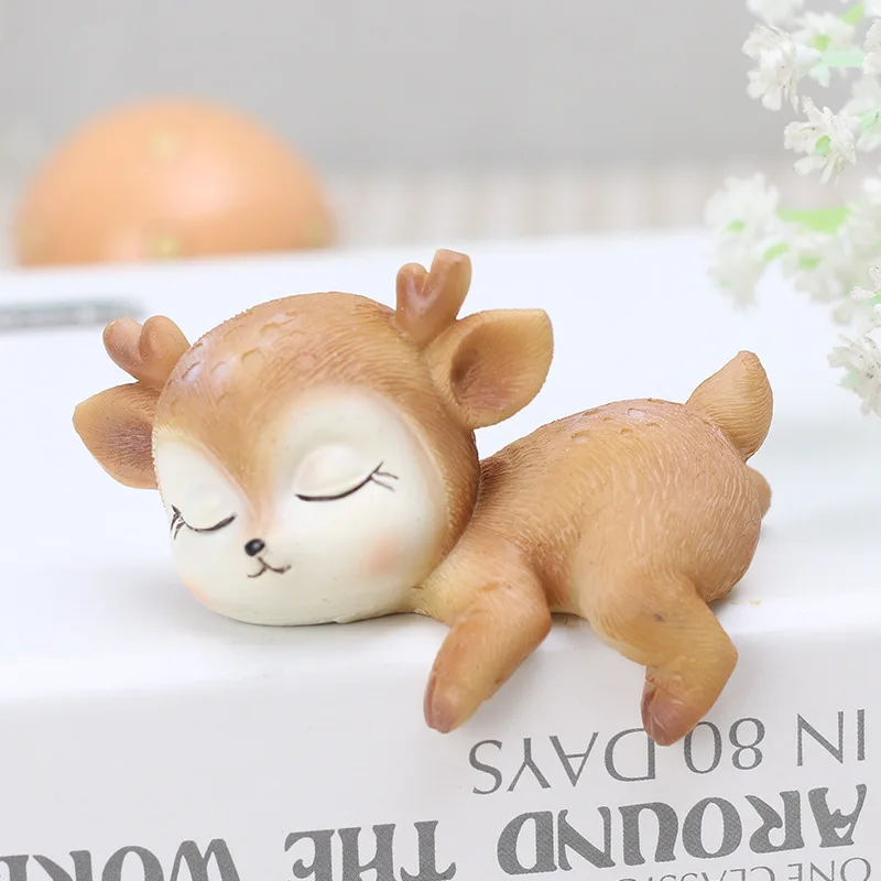 6-pack Cute Resin Miniature Baby Deer Sleeping Figurines Ornaments Crafts 