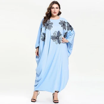 

Plus Size Quality New Arab Loose Abaya Kaftan Islamic Fashion Muslim Dress Embroidery Design Women light blue Dubai Abaya