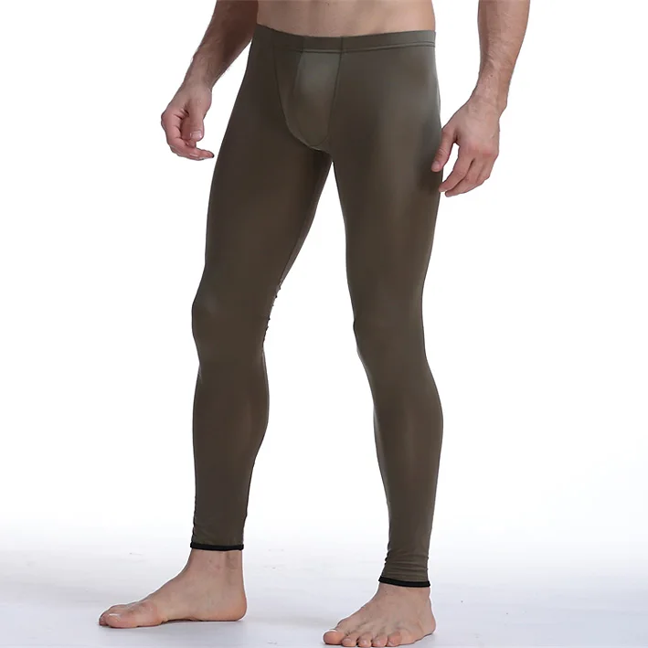 Men's Spandex Leggings Fitness Pants Stretch Low Waist Shiny Tight