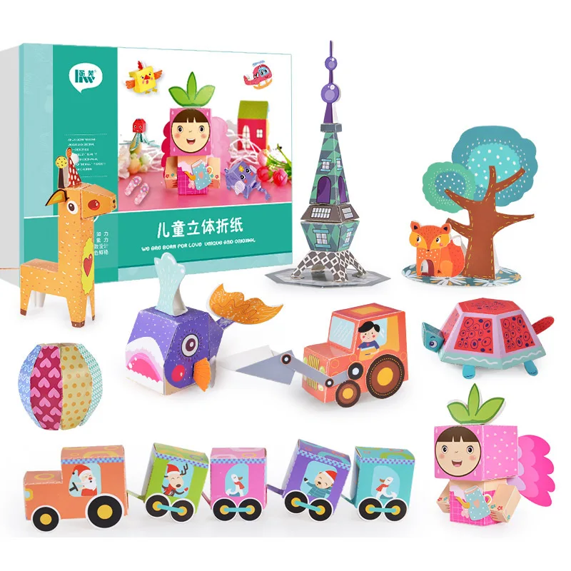 3 уровня детская цветная крафт-бумаги оригами игрушки пластика для детей, с изображением фрагментов из животных flexagon складывания бумаги для художественного ремесла Сделай Сам развивающие игрушки