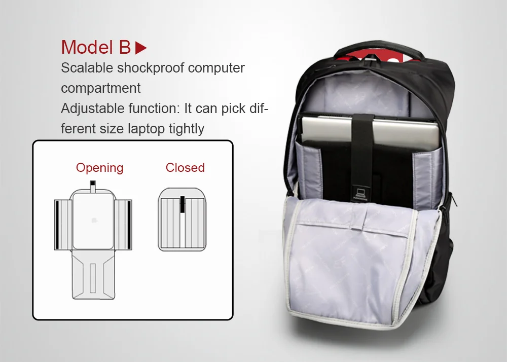 Neouo Reflective Nylon Laptop Backpack Model B Fully Expandable