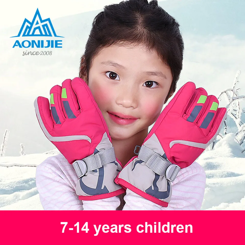 AONIJIE Children Ski Gloves Winter Waterproof Anti Cold Warm Gloves