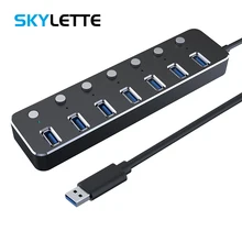 Алюминий 7-портовый концентратор USB 3,0 60/120 см составной детали спирального кабели управления переключатель 5 Гбит/с, светодиодный индикатор концентратор платные сплиттер для Мульти USB устройств