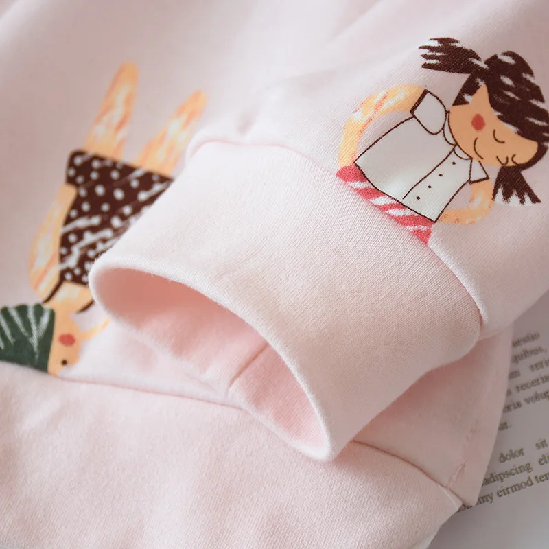Женский хлопковый пижамный комплект с длинными рукавами, пижама с принтом из мультфильма, Весенняя теплая пижама из двух предметов, домашняя одежда