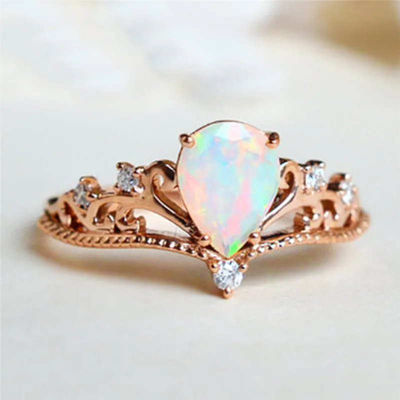 Wedding Jewelry Finger Crystal Opal Crown Rings For Women New Lover Wedding Jewelry Finger Crystal Opal Crown Rings For Women New Lover Cubic Zirconia Ring Female Engagement Party X7 M2