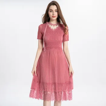 

Women Dress Fine Summer Elegant Pleated Fashion New Popular Lace Dress