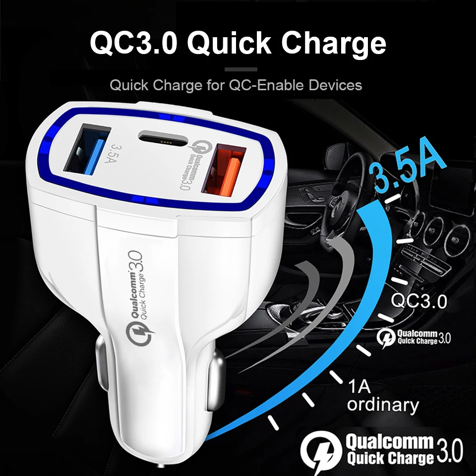 QGEEM QC 3.0 USB C شاحن سيارة 3-منافذ سريعة تهمة 3.0 شاحن سريع ل سيارة الهاتف محول الشحن ل فون شياو mi mi 9 الأحمر mi