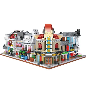 

Gifts City street view bank pet shop Parisian Restaurant Cinema Detective Theater mini block Streetscape brick toy collection