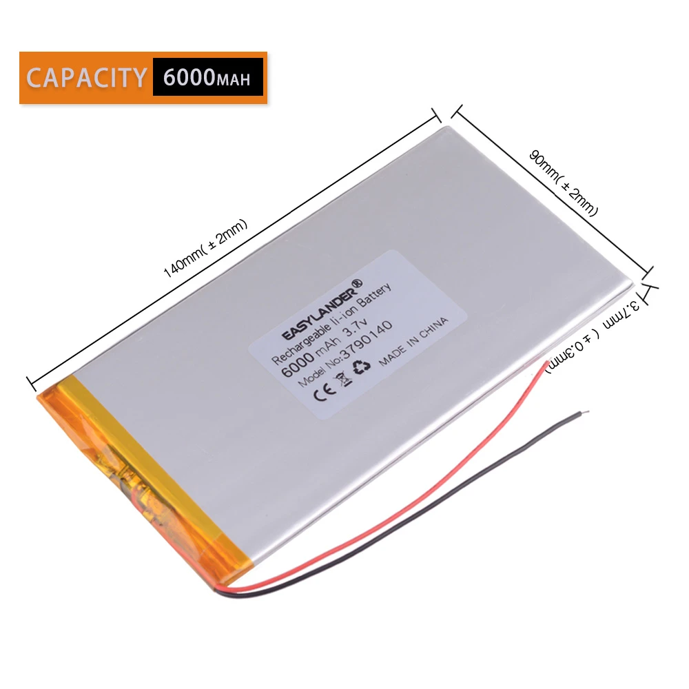 9 10 inch large size 3.7 V tablet battery 6000 mah rechargeable lithium