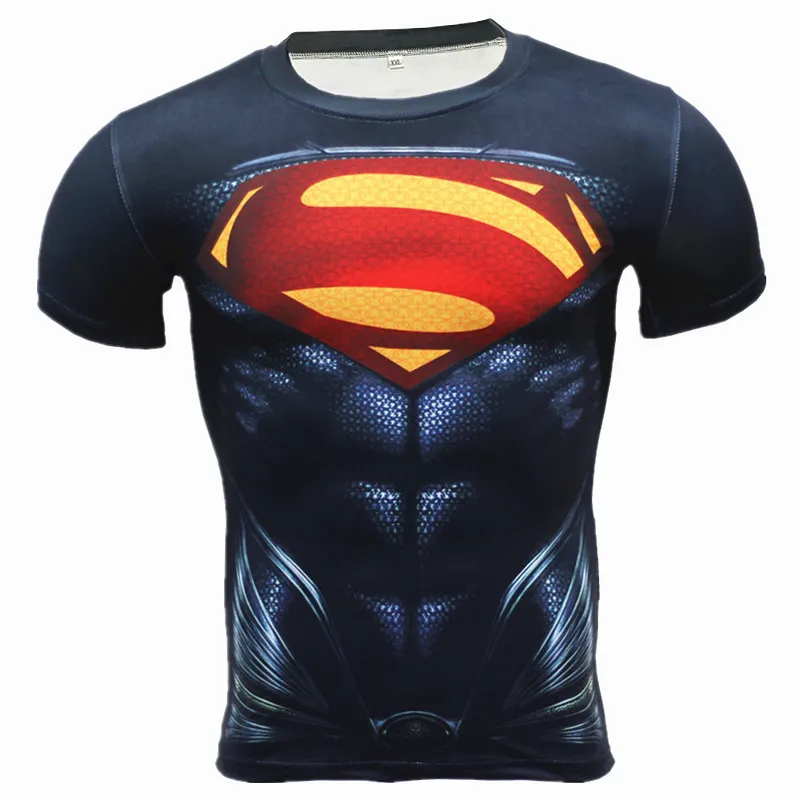 Короткий рукав 3D футболка Беговая футболка Crossfit футболка Капитан Америка футболка Супермен Для мужчин Фитнес сжатия рубашка Каратель MMA