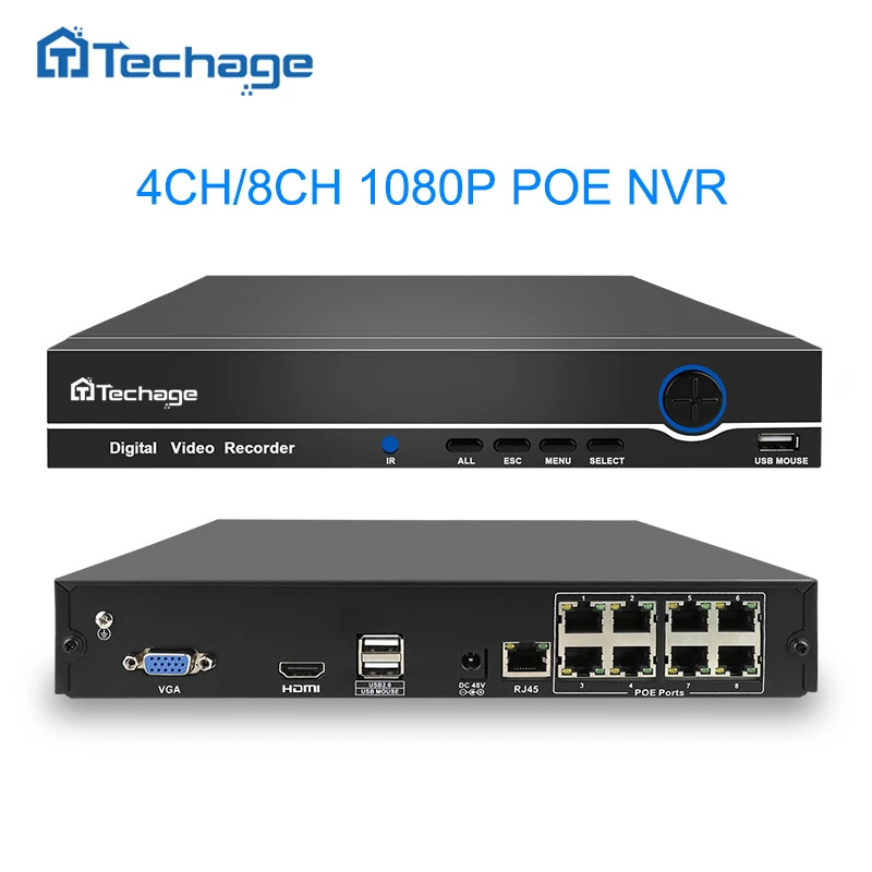 

H.265 8CH 4CH 1080P 2.0MP 48V POE NVR Audio Record Network Video Recorder For ONVIF POE IP Camera Security Surveillance System