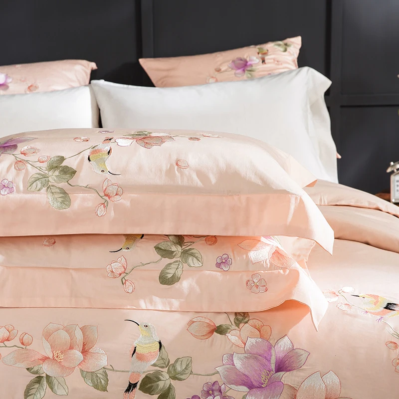 Waliicorners 60SEgyptian Cotton Embroidered Luxury Royal Bedding Set 4/6Pcs King Queen Size Duvet Cover Bed Sheet set Decorative Pillowcases 45 5