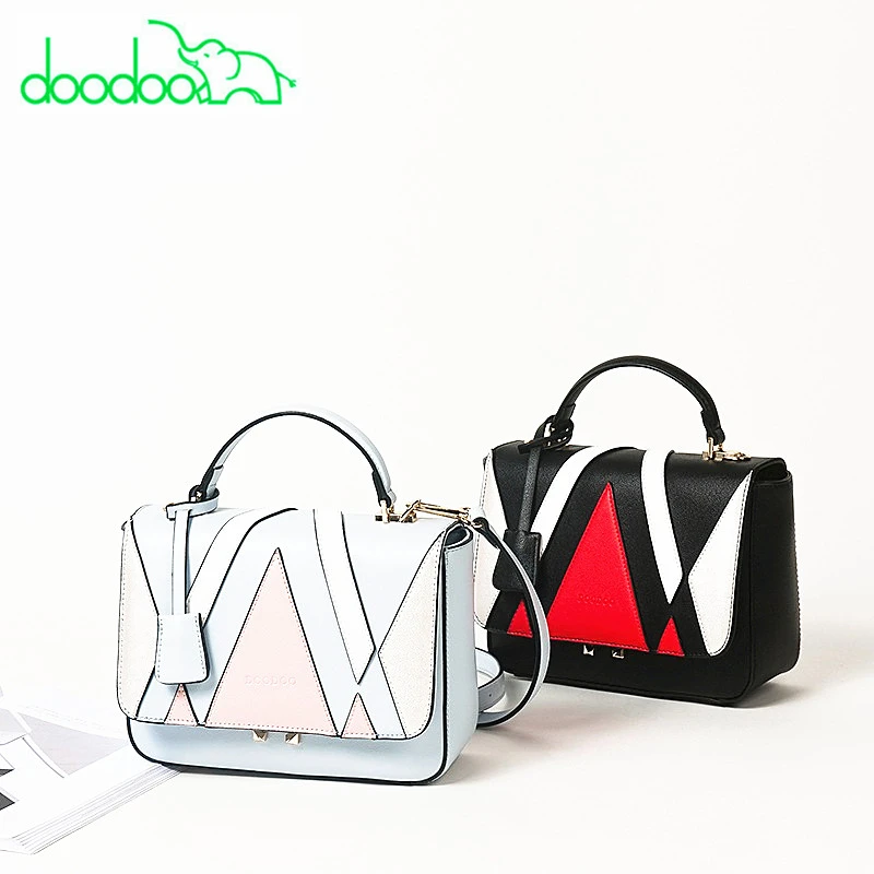 

2018 New Fashion Women's Handbag Sky Blue Plus White Stitching Geometry Shoulder Messenger Bag Women Leather Handbags Sac A Main