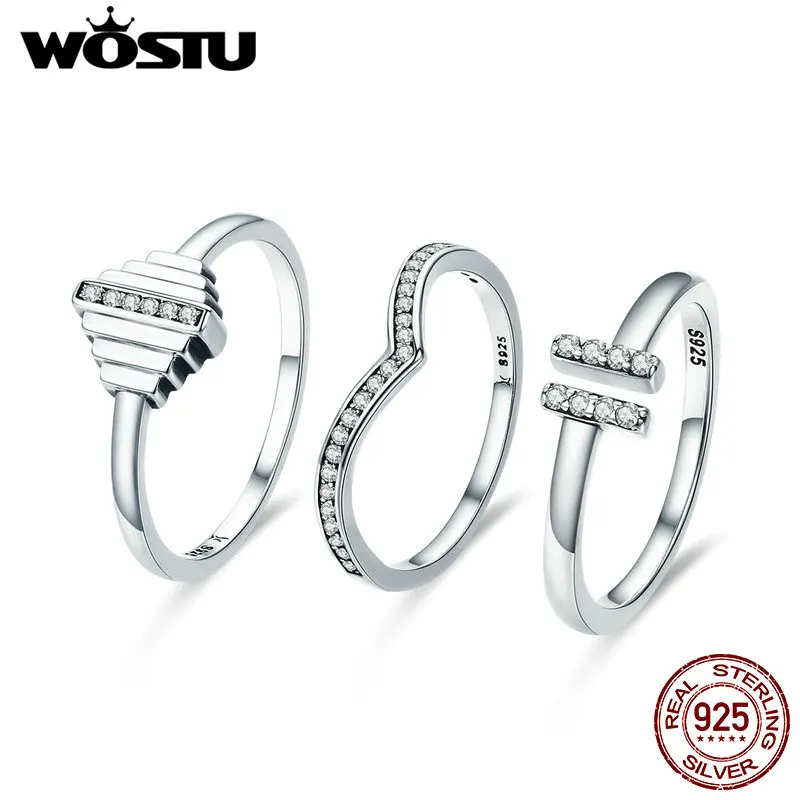 

WOSTU 2018 New Design Real 925 Sterling Silver Lucky Rings Set for Women Luxury S925 Silver Jewelry Gift CQR305