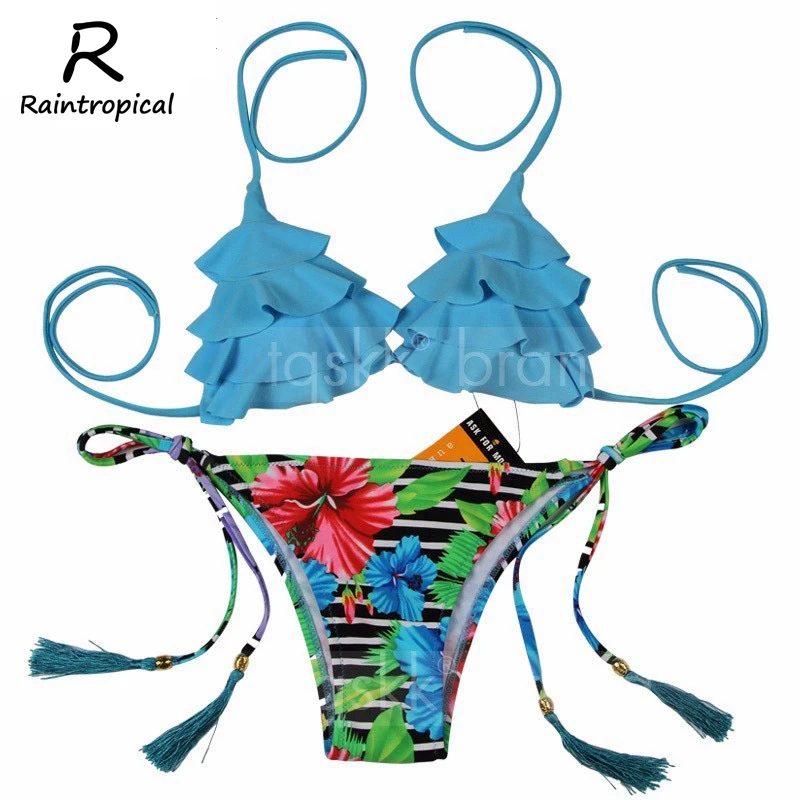 Raintropical 2019 New Sexy Bikinis Women Swimsuit High Waisted Bathi ng Suits Swim Halter Top Push Up Bikini Set Plus Size