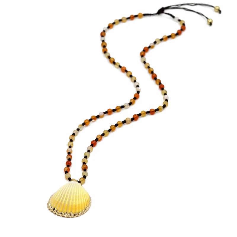 

Fashion Necklaces for Women Bohemian Handmade Beads String Natural Big Shell Pendant Necklace Sweater Chain for Girl