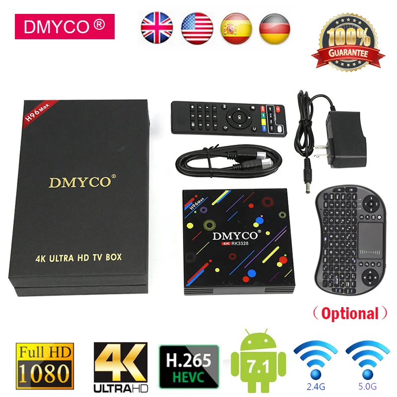 

DMYCO Android 7.1 TV Box 4G RAM 32G ROM H96 Max Set Top Box RK3328 2.4G/5G Wifi Bluetooth 4.0 4K H.265 USB3.0 Smart Media Player