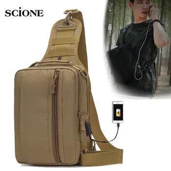 

USB Charging Chest Bag Hiking Bag Military Tactical Men Army Bags Camouflage Shoulder Sling Fishing Blaso Travel Camping XA843WA